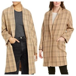 VINCE Plaid-Print Open-Front Coat
